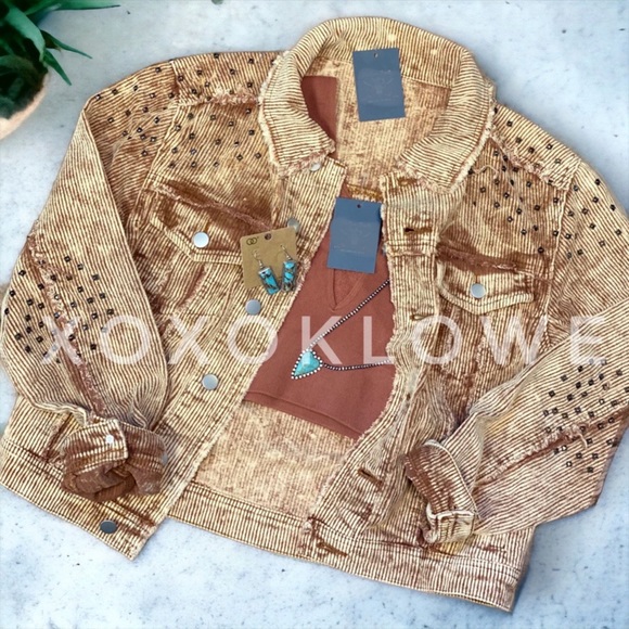 POL Golden Tan Vintage Washed Studded Corduroy Jacket Relaxed Fit - Picture 16 of 16